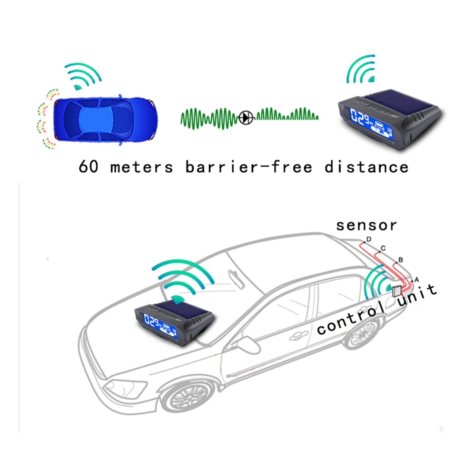 Kit Sensori Parcheggio Wireless Auto Radar Backup Parktronic Ricarica Solare Automatica Monitor LCD Rilevatore Assistenza Retromarcia sensori parcheggio(Grigio)