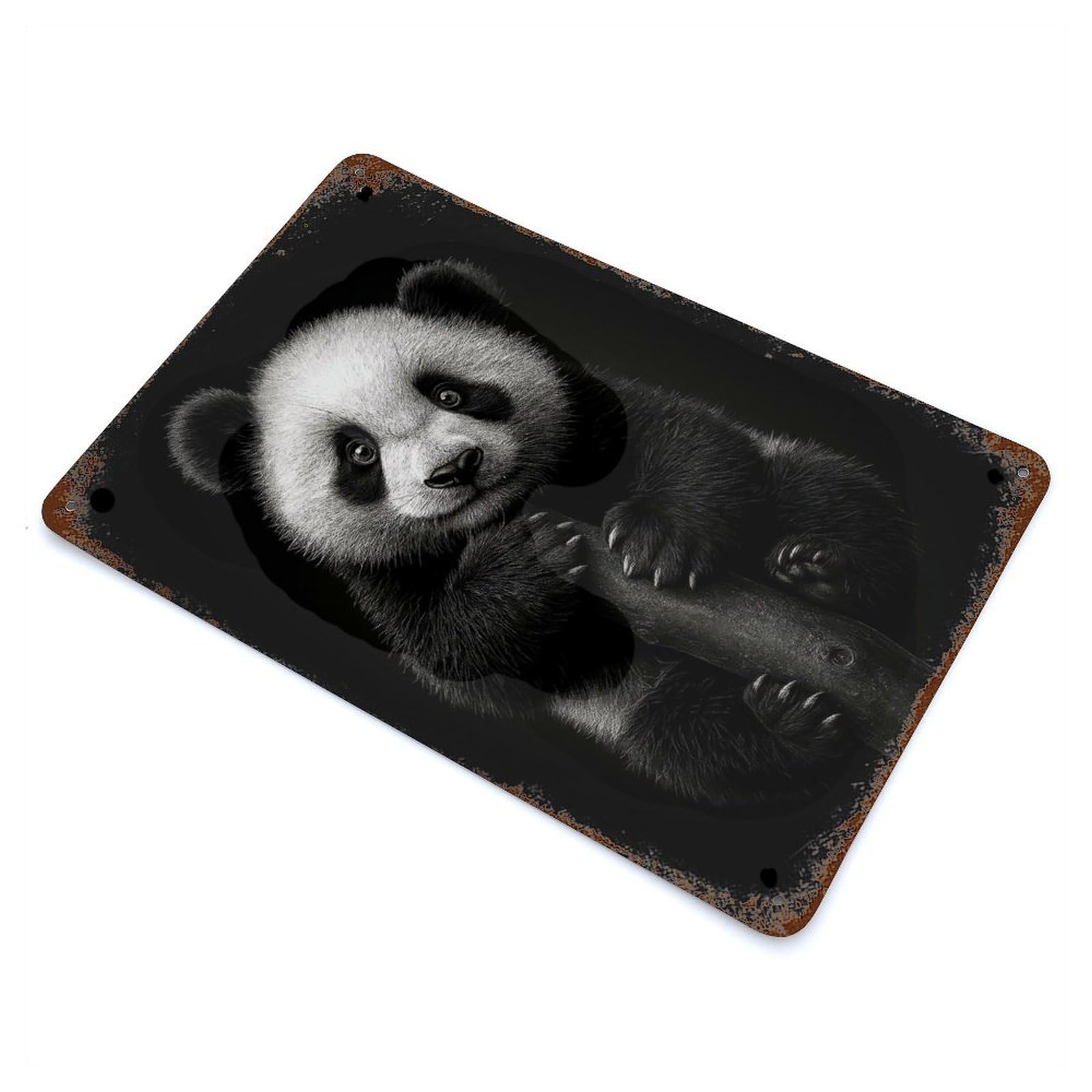 Cute Panda Bear Portrait Vintage Rust Metal Sign 11.8"x7.9", for Pub, Kitchen And Man Cave Decor, Rustic Home Decor