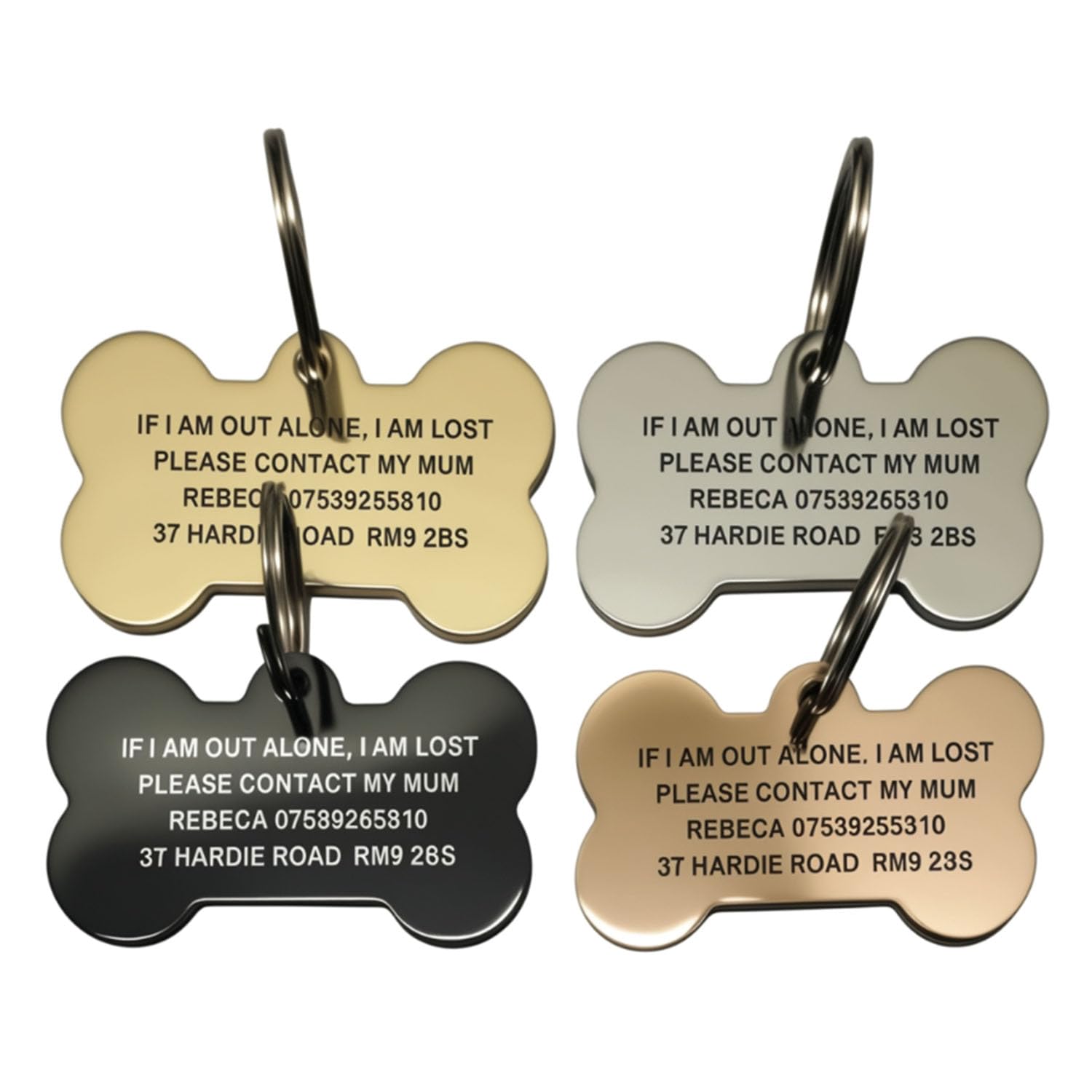 Personalized Bone Shape Tag Stainless Steel Pet ID Tags for Dogs & Cats | Double-Sided Engraved Name Collar Charm for Pet Doggy Kitten Kitty Puppy, Resistant Safety Identification Tags