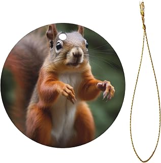 Funny Animal Squirrel Christmas Tree Ceramic Pendant with Gold Lanyard