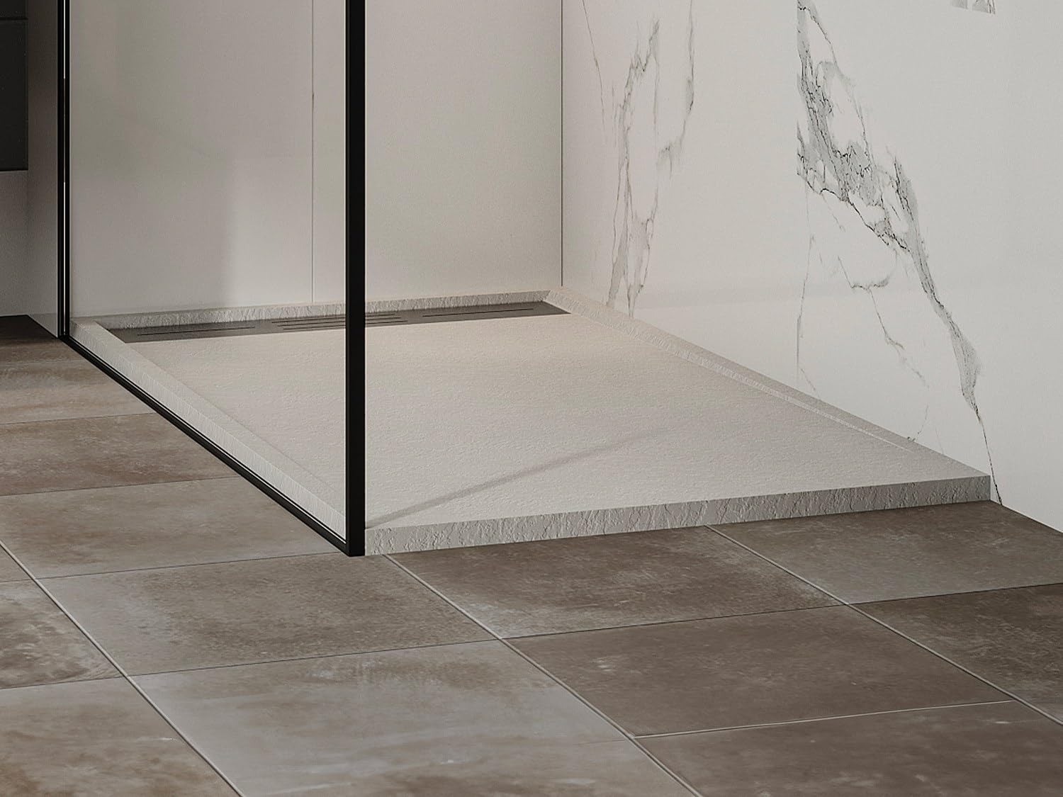 Vente-unique - Plato de ducha de resina para instalar en superficie o empotrado - Blanco - 140 x 80 cm - LYROSA