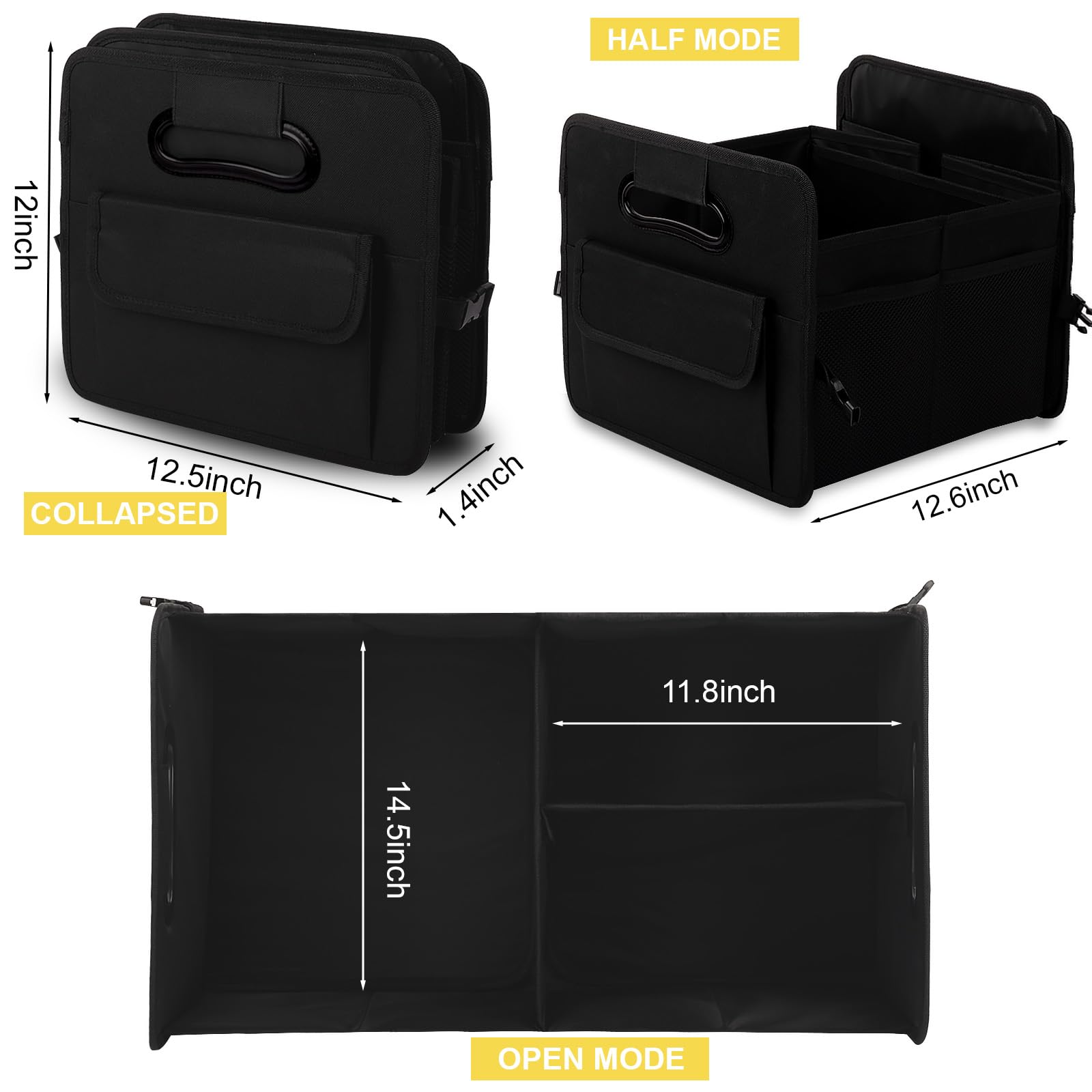 JiatuA Car Trunk Organizer, Car Organizers and Storage Collapsible Multi Compartment Container Box, Adjustable Car Accessories for SUV Sedan Truck, Large Size, Black