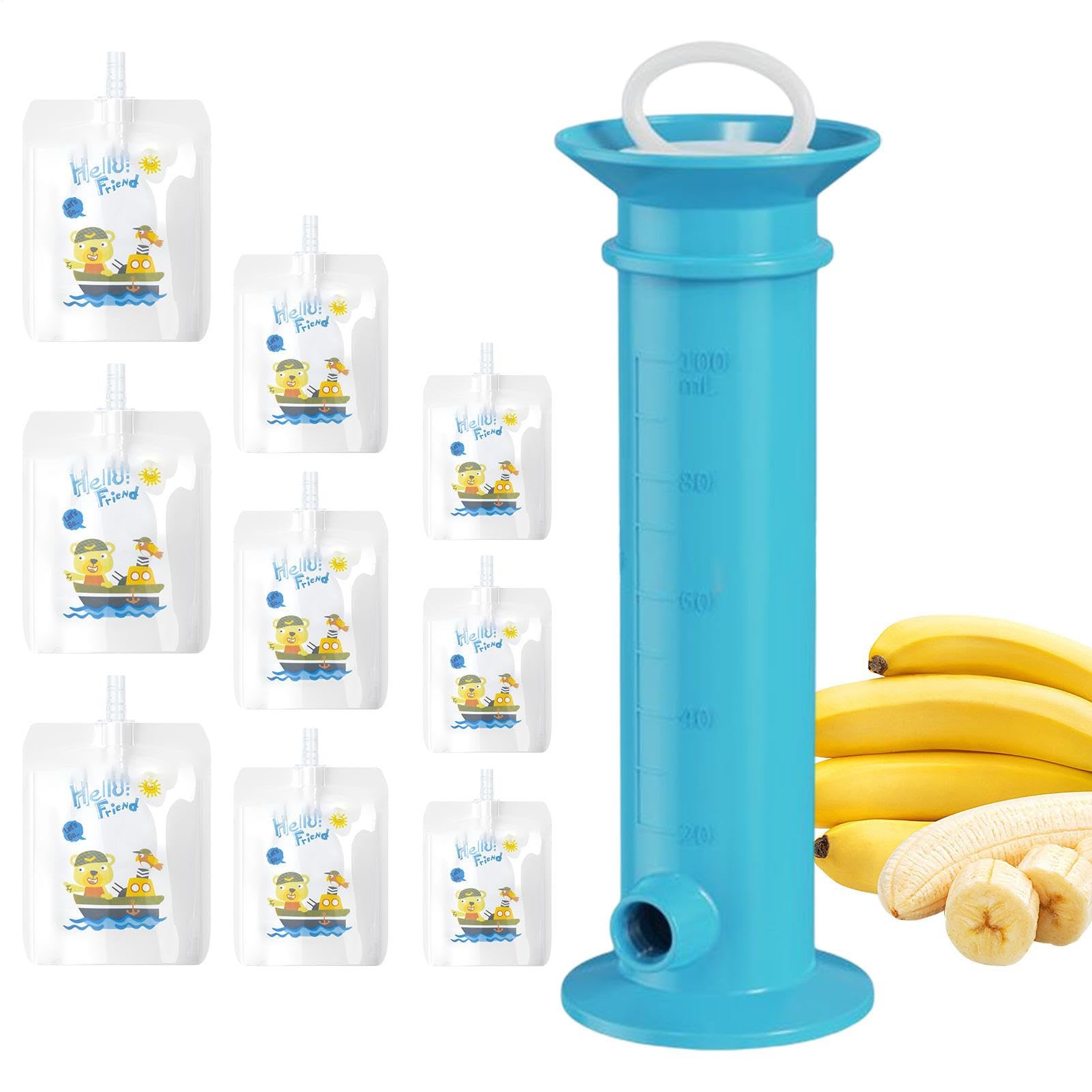 Reusable Fruit Squeezer & Puree Filler – 15 Leak-Proof Pouches for Baby Food, Kids Fruit Puree Dispenser | Easy Fill, Portable Fruit Squeeze Maker for & Homemade Purees