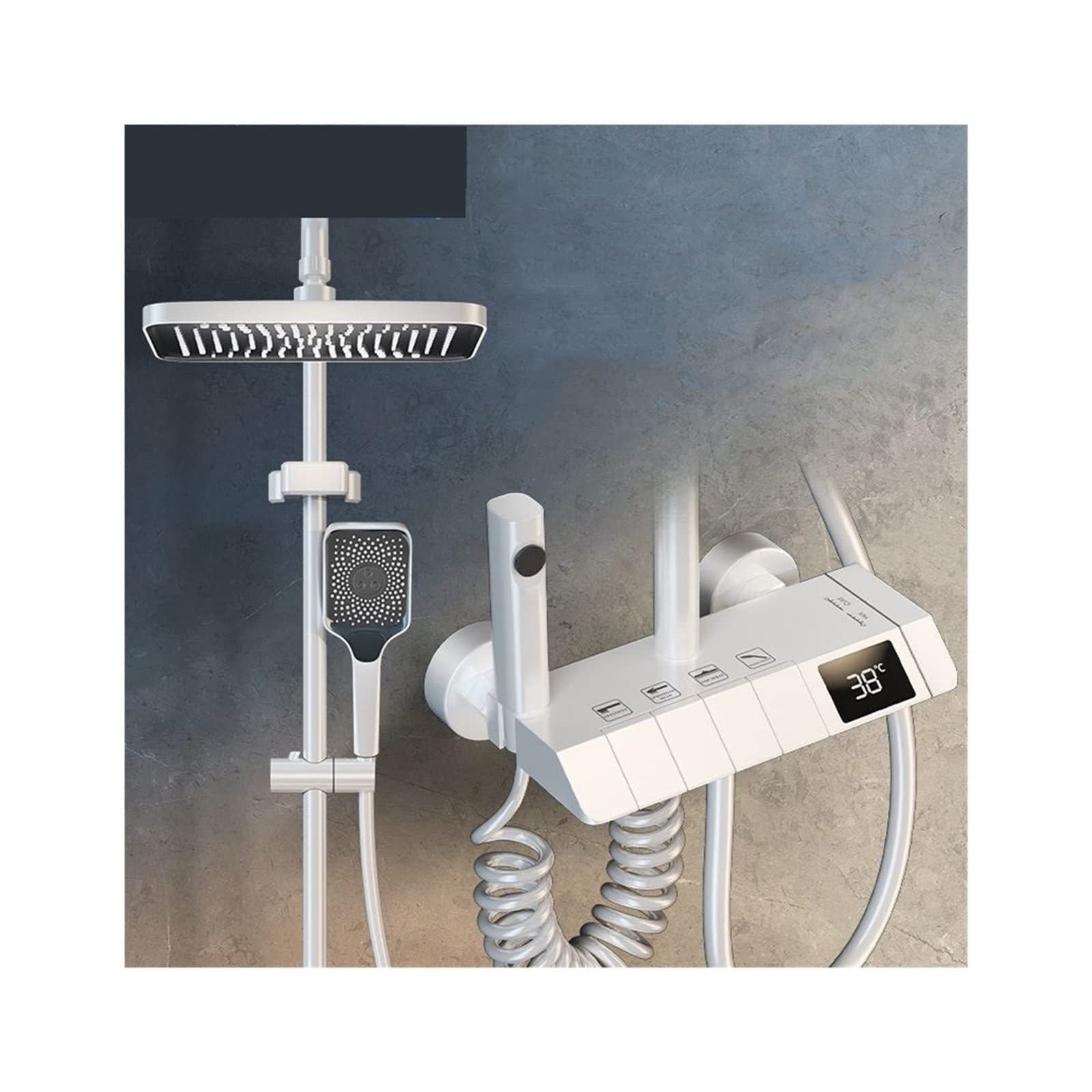 GLJTUO Shower system, Shower system Grey Digital Display Thermostatic Shower Faucet Set Brass Rainfall Bathtub Tap For Bathroom Mixer With Shelf Hydropower,1-White(Display)