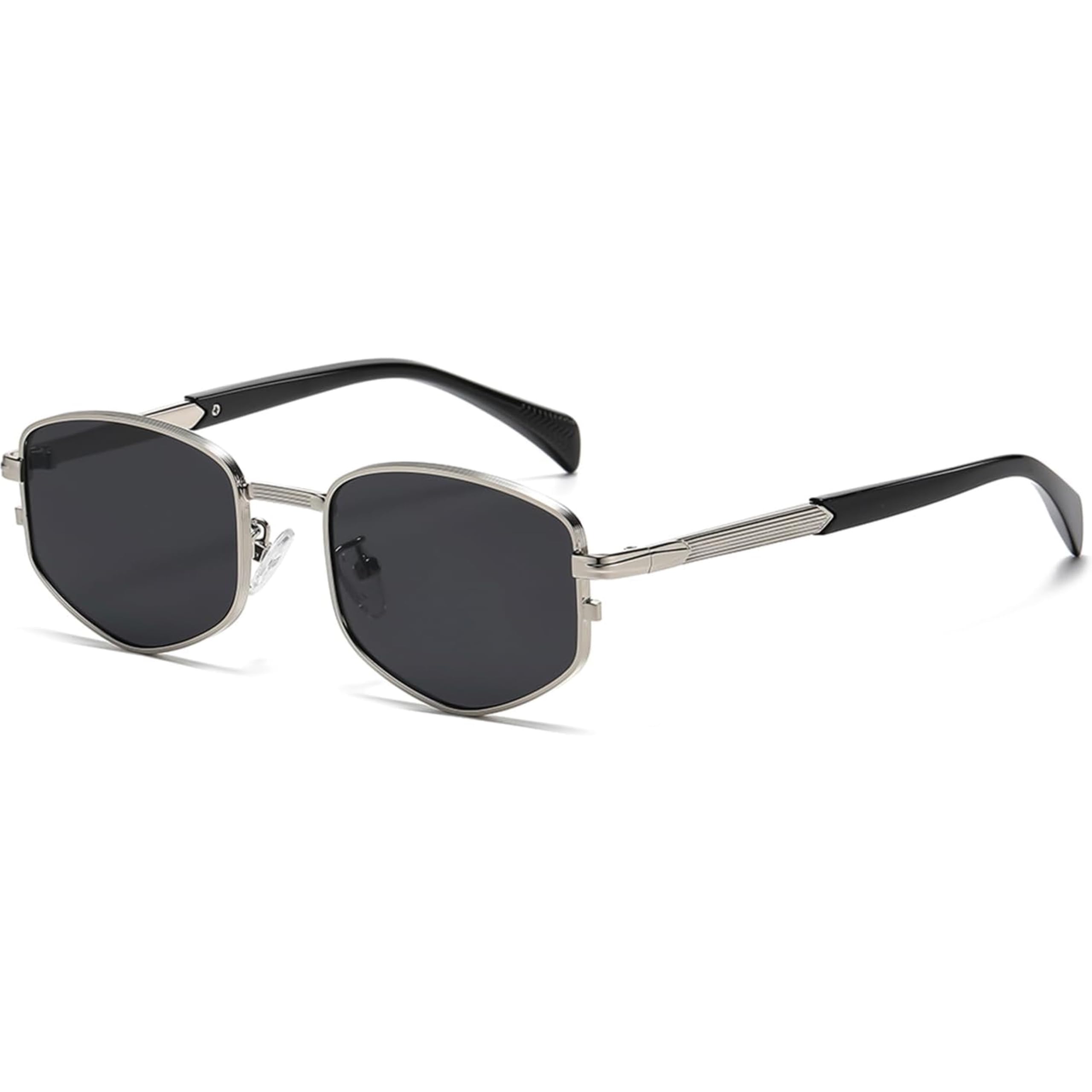Hexagonal Stylish Trendy Square Metal frame Sunglasses for Women Men Retro Polygon Sun Glasses Luxury Classic Shades (Silvergrey, Medium)(273 CRM BAKAM RETRO Silvergrey_BZ)-image-4