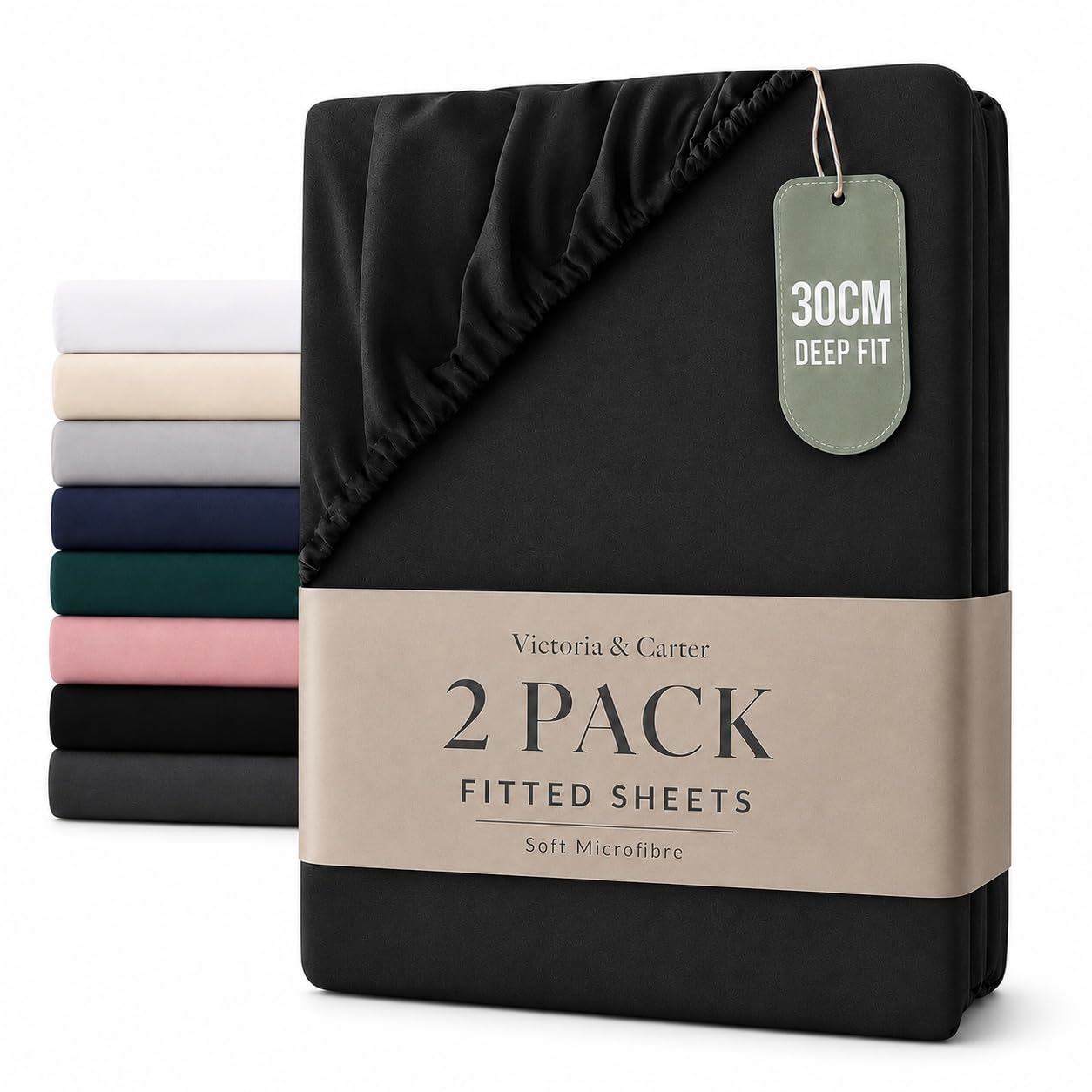 2 Pack Single Fitted Sheet (30cm) - Ultra Soft Microfibre Bed Sheets, Wrinkle-Resistant, Elasticated Corners, Shrink and Fade Resistant, Easy Care for Single Beds (Black)