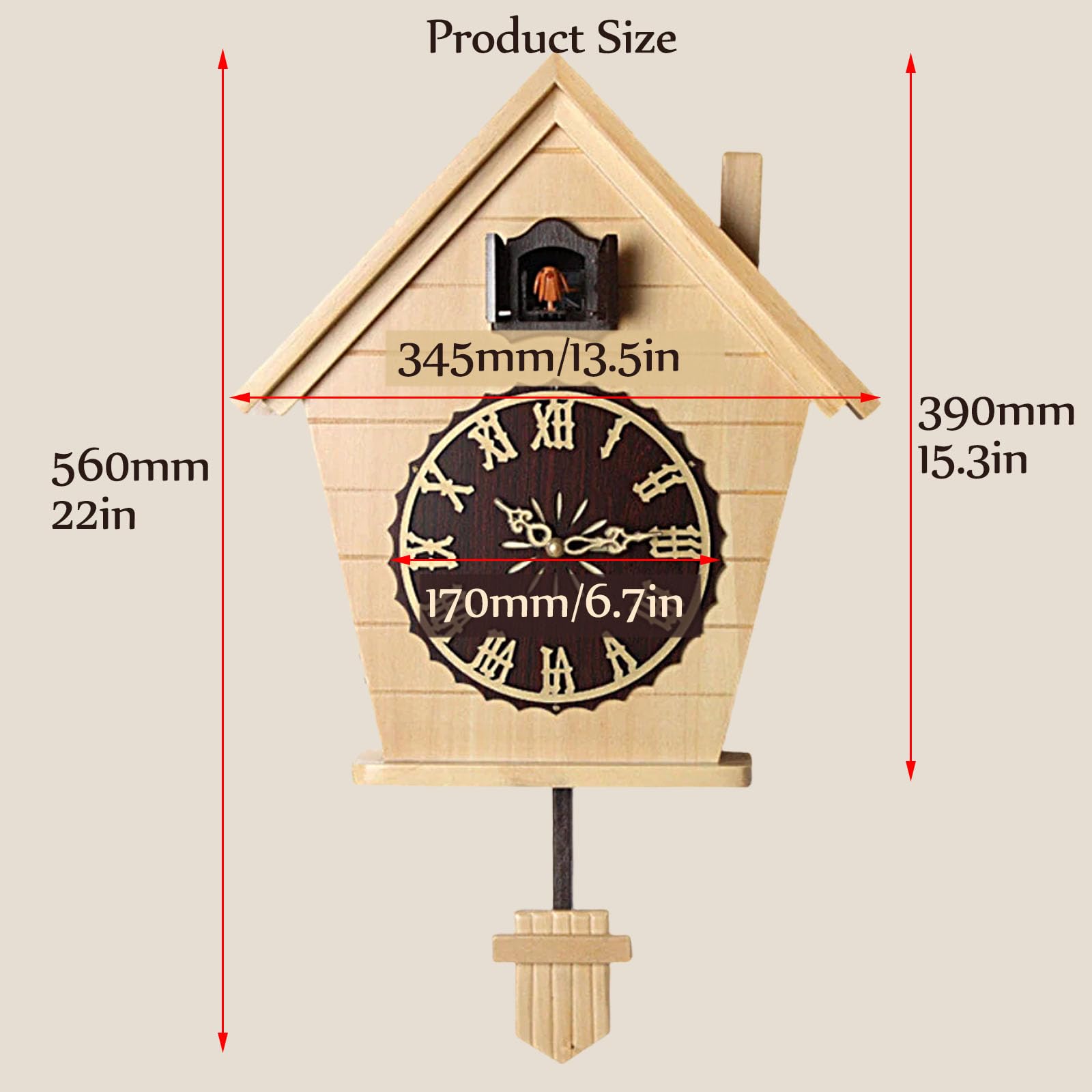 Relojes De Cuco,Reloj De Pared,Madera Maciza De Cuco De La Selva Negra De Relojes De Cuco para Cocina Salón Apartamento Cuco Reloj De Cuco De Tradicional Relojes De Cuco,Log Color a