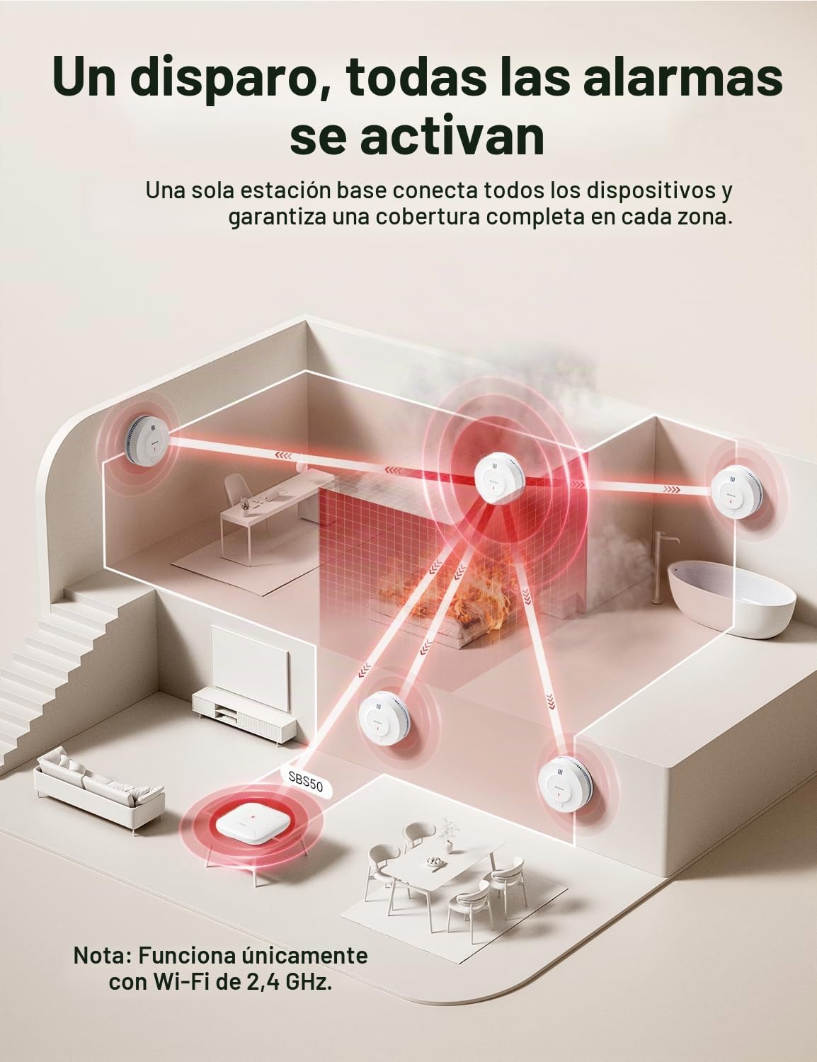 X-Sense Smart SD19-MN31 SD19-MN31 - Detector de humo inalámbrico con batería de 10 años y estación base SBS50, detector de humo fotoeléctrico