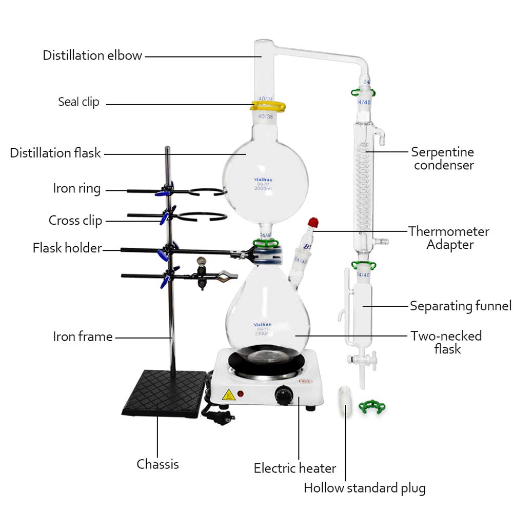 Aparato destilación aceites esenciales 2000 ml cristalería laboratorio destilador agua vapor embudo separación estufa caliente