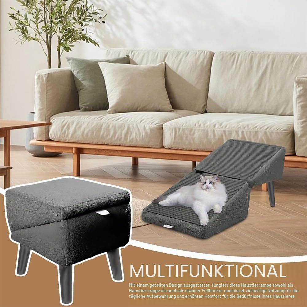 Haustierrampe, Faltbare Katzenrampe, Nicht-rutschige Hunderampe für kleine Hunde und Katzen, leichte und faltende Hundestufen für Hochbett und Sofa Pet Ramp (Khaki, M)