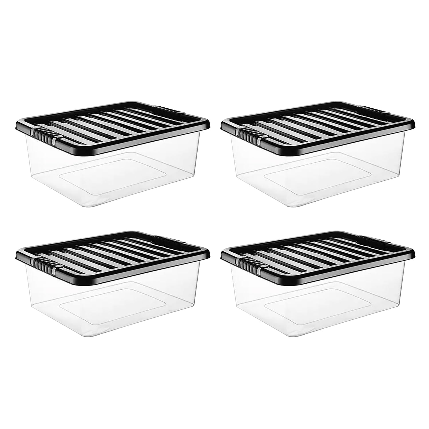 STASH’D STORAGE 30L or 50L Plastic Storage Box with Lid – Pack of 3 or 4 Stackable Large Clear Storage Boxes – Durable for Home, Office & Garage Organisation (Black, 30 Litre Underbed (4 Pack))