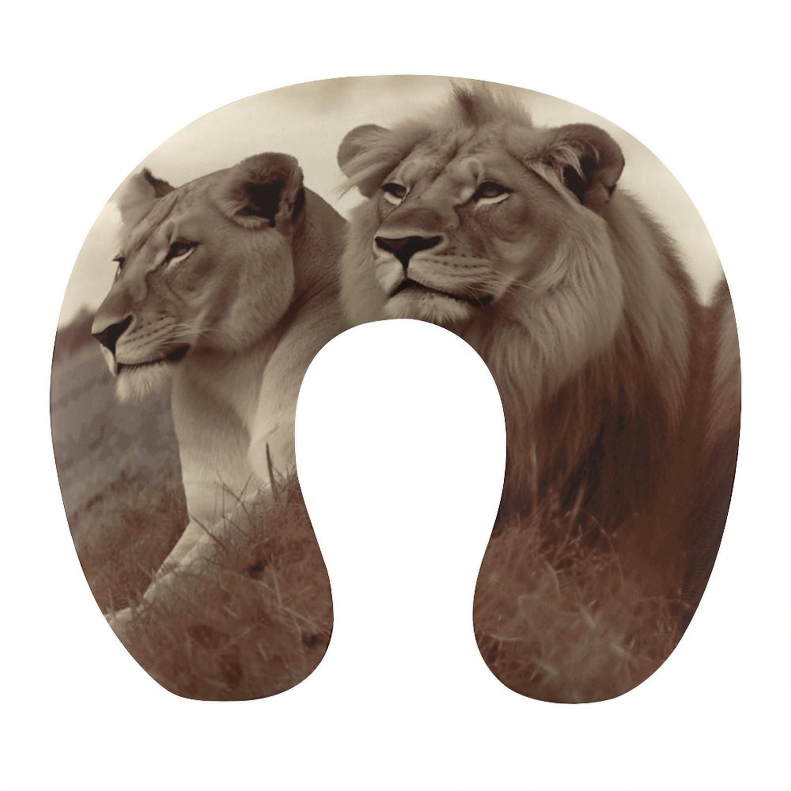VstaDank African Lion and Lioness Neck Pillow Memory Foam Sleeping U Shaped Pillows Cooling Travel Head Support Pillows Super Lightweight Portable Airplane Pillow for Car Office Rest
