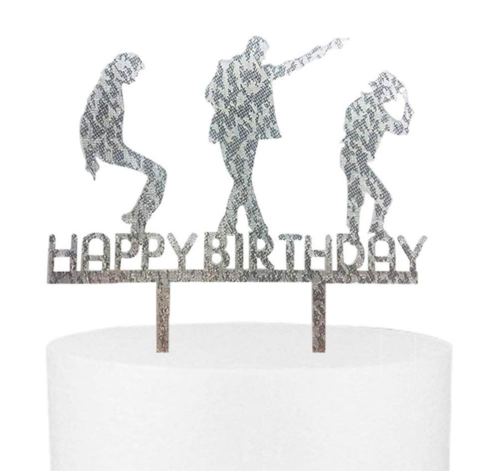 Buy Michael Jackson Happy Birthday Cake Topper, Acrylic Silver Glitter