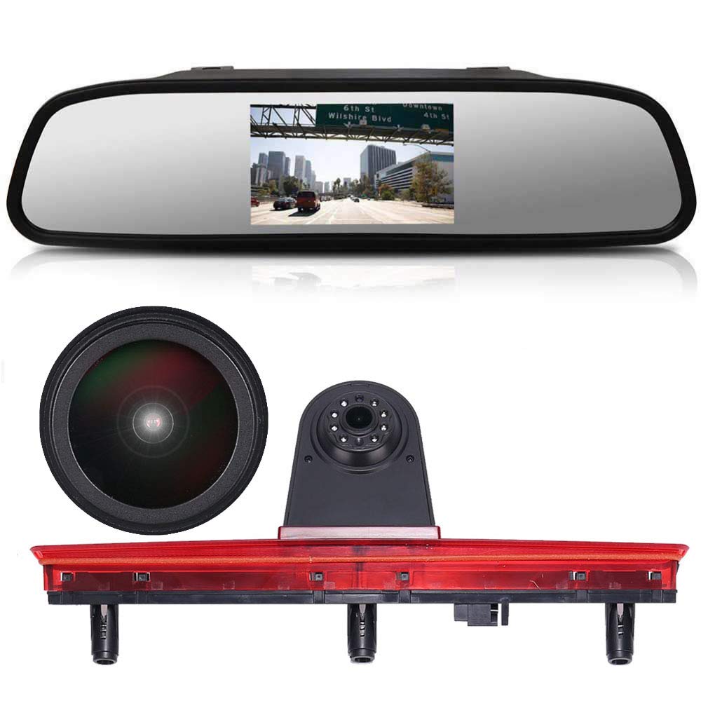 HD Auto IP68 1280pixels Retrovisore luce freno Terzo tetto Top Mount Retromarcia Telecamera inversa Angolo regolabile Compatibile con V W Multivan T5 T6 Diesel 7EF,7EM,7EN,7HF Transporter Caravelle