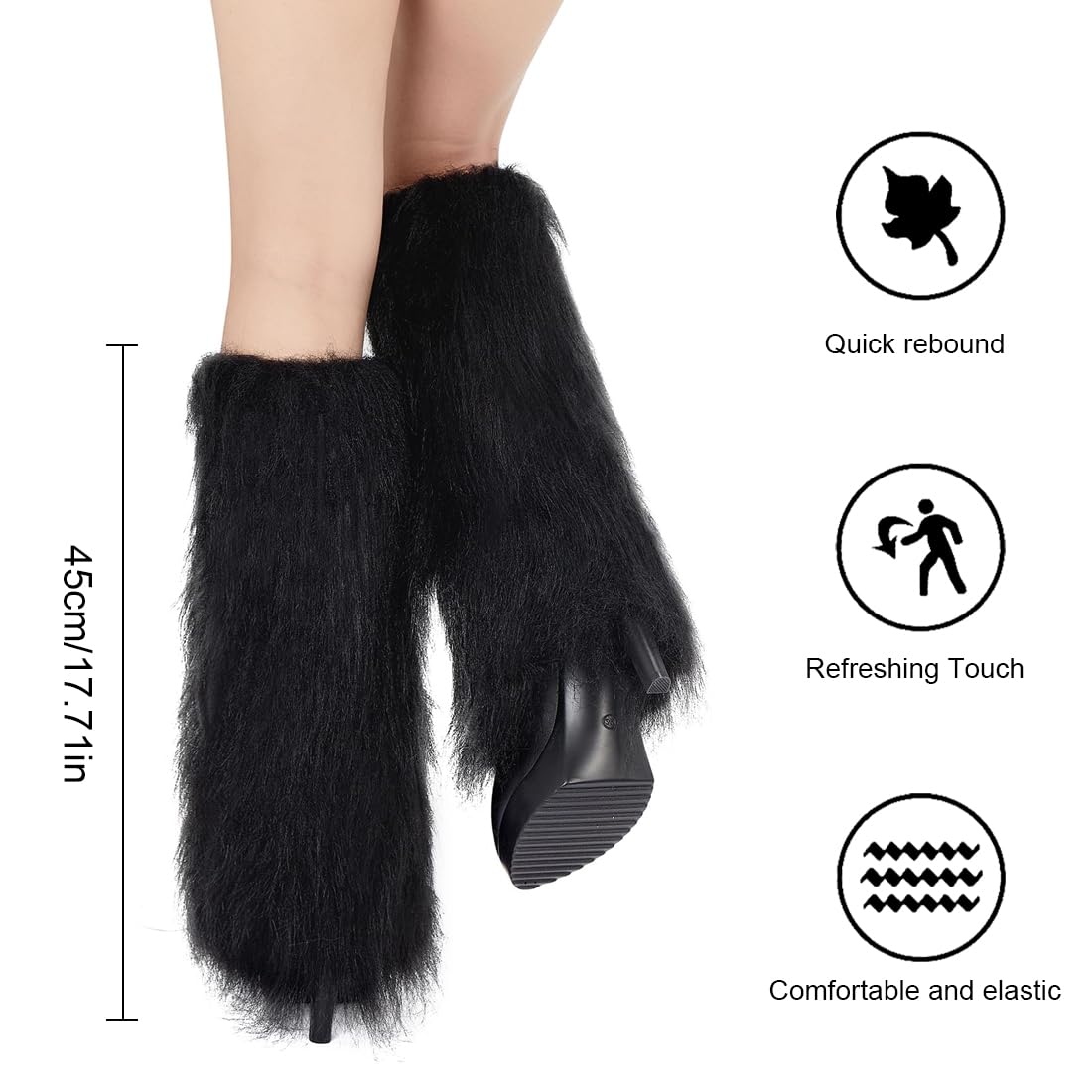 Guêtres femme,Anneaux de jambe Jambières en peluche, Jambières en fourrure pour femmes, Poignets longs, Jambières d'hiver pour femmes (Noir 45CM)