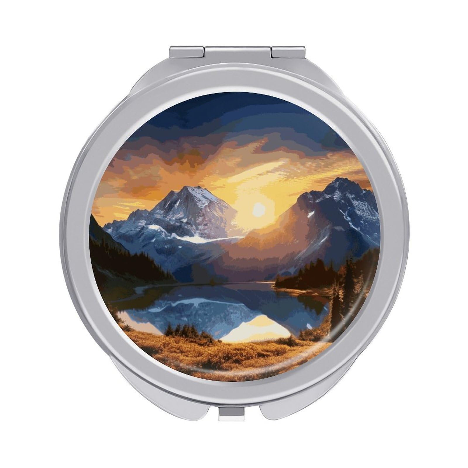 JTREHY Mountain Sunrise Makeup Mirror Silver Mirror Surface Folding Makeups Mirrors Lightweight Durable Looking Glass for Suitable Traveling Handbag and Purses