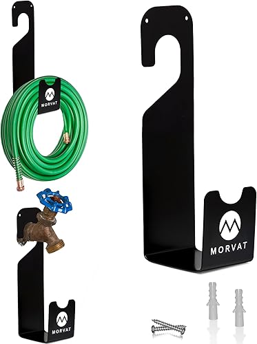 Morvat Colgador de manguera de alta calidad de 150 pies con metal resistente a la corrosión, organiza tu jardín, garaje y área de almacenamiento al