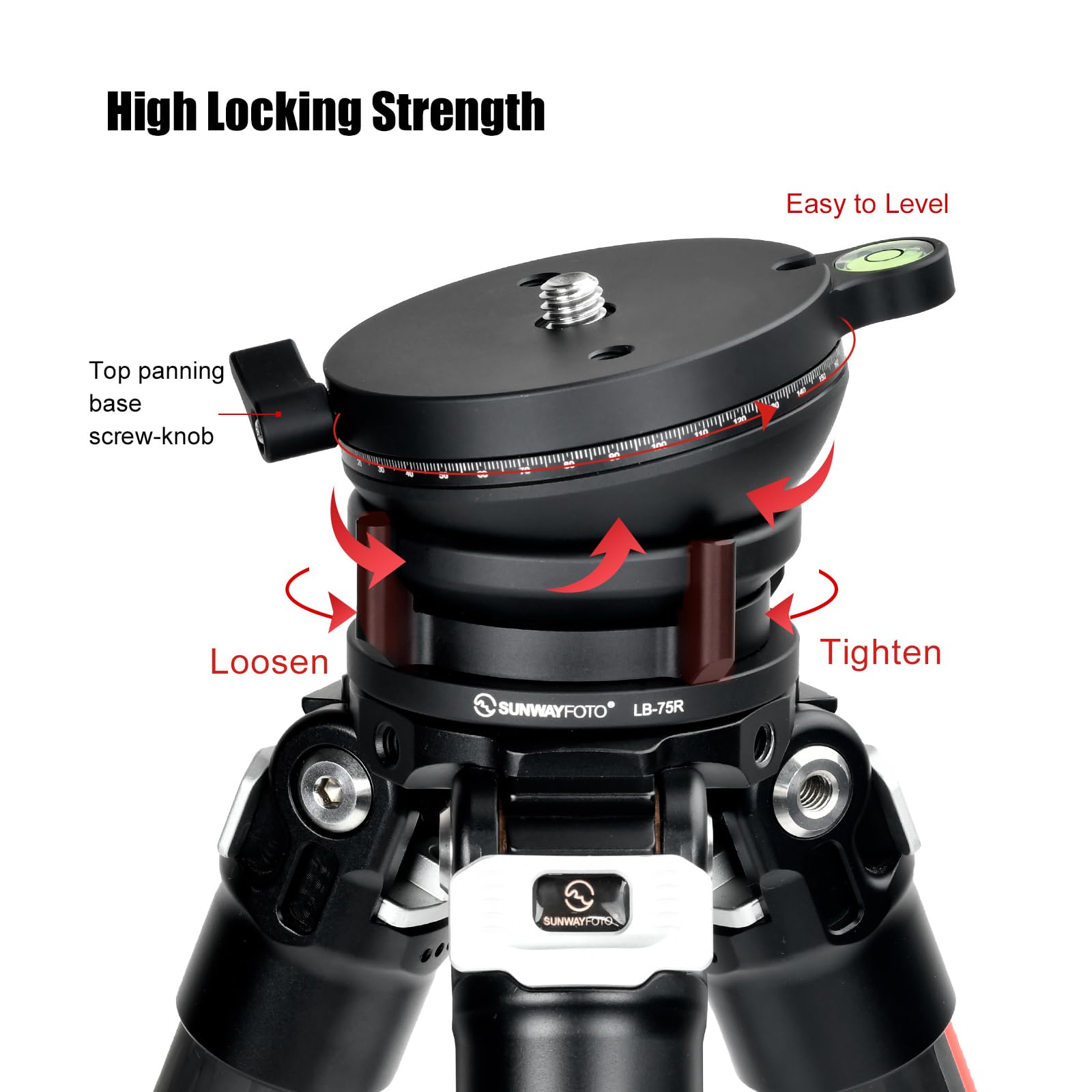 SUNWAYFOTO LB-75R 360 - Cabezal de trípode con Base de nivelación panorámica, Capacidad de Carga de 15 kg