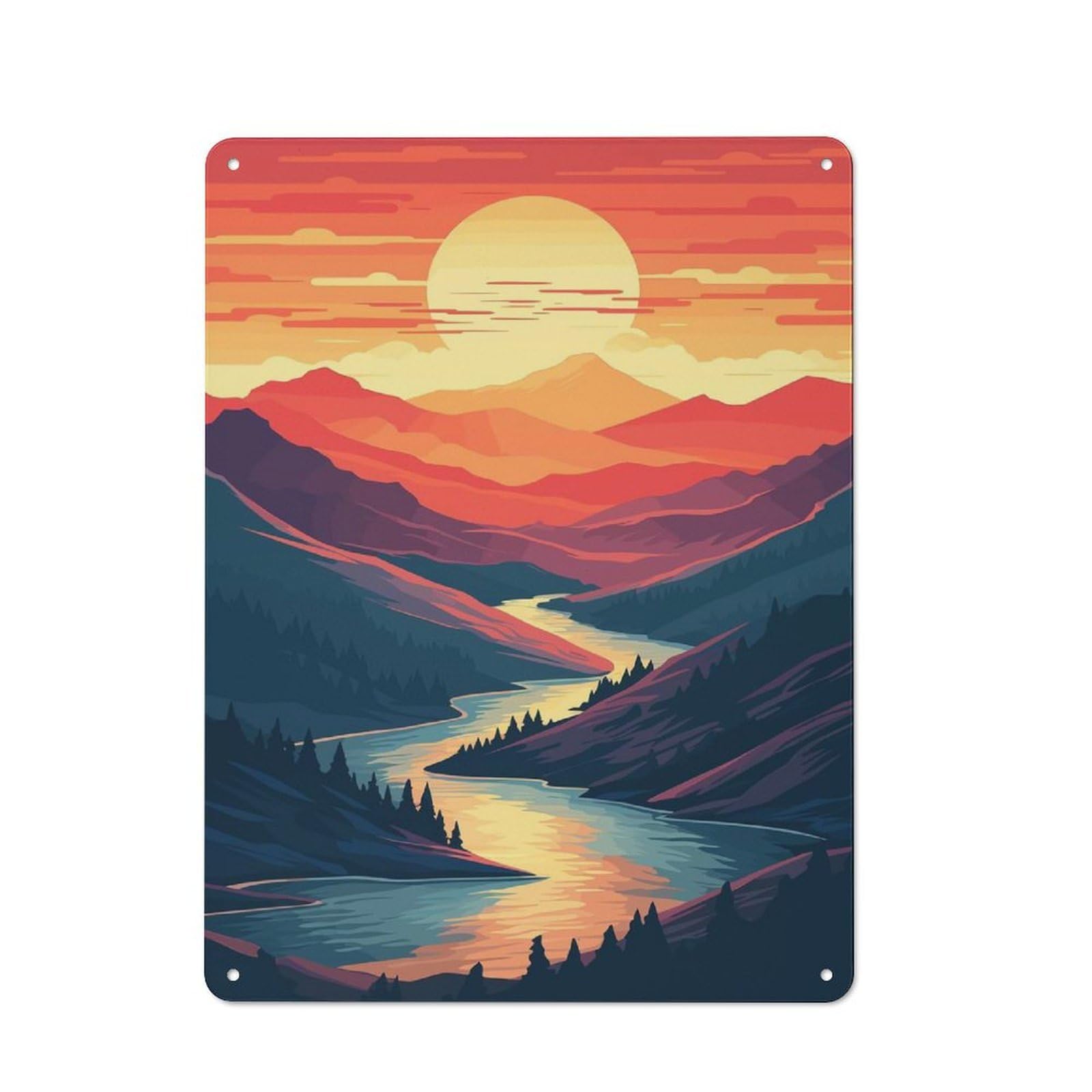 Sunset on The River Metal Wall Plaque 40x30cm, Vintage Nostalgic Wall Art for Bedroom, Office, Home Bar Or Dining Room