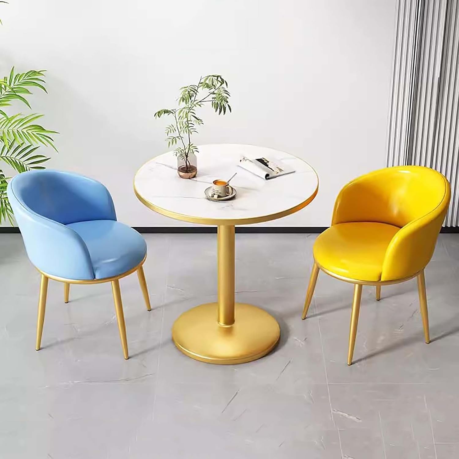 23.6IN Round Dining Table and 2 Chairs, Coffee Table and Chair Set, Table Sets, Table for Kitchen Office Reception Room Cafe Club(C)