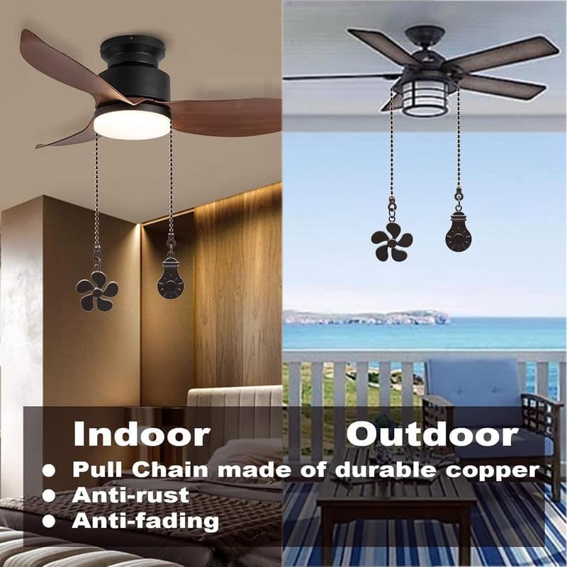 4pack Pull Chains for Ceiling Fans and Lights, 12" Fans and Light Pattern Ceiling Fan Pull Chain Extender, Black