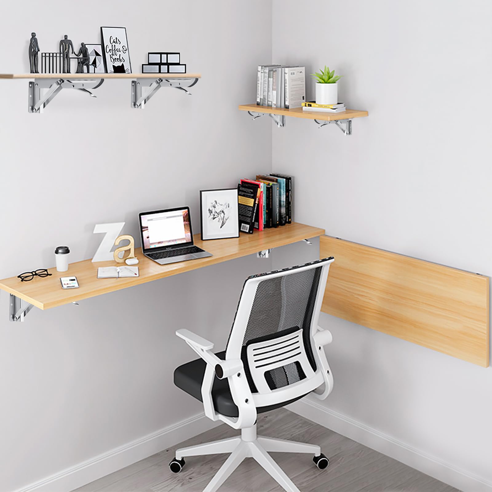 2 Pezzi Staffe Pieghevole da 50 cm, Staffe per Mensole Pesanti in Acciaio Inox Supporto Tavolo Pieghevole Staffe per Mensole Pesanti per Mensola a Muro, Carico Massimo: 100 kg