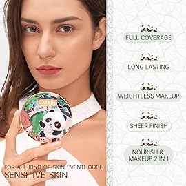 CATKIN Panda Land Full Coverage Cushion Fondation, Breathable Hydrating Nourishing Poreless Face Makeup Save for Sensitive Skin,Sheer Finish (C04 Buff)