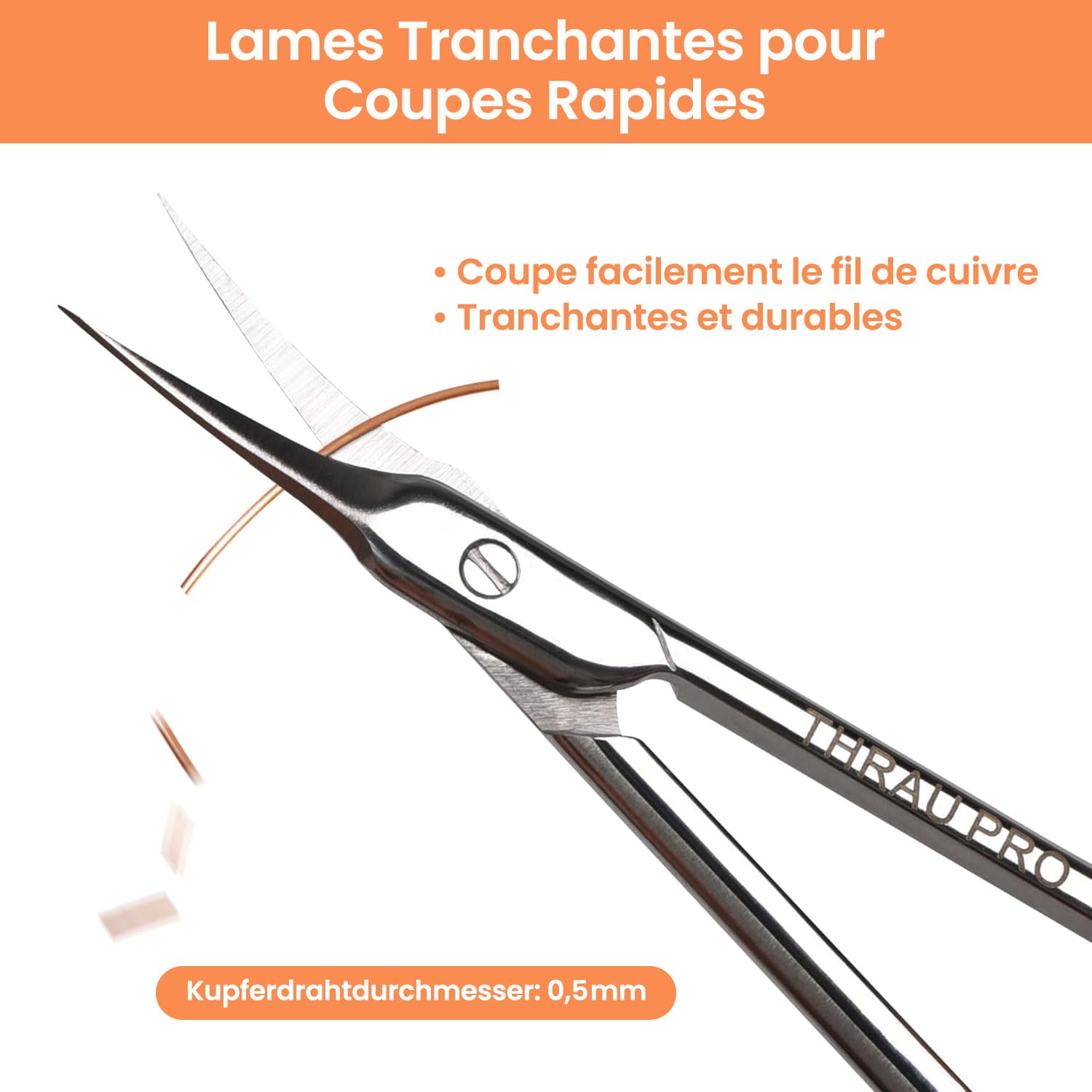 THRAU Ciseaux à Cuticules Extra Fins pour Femmes et Hommes, Acier Inoxydable Professionnel avec Pointe Précise, Pour Manucure, Pédicure, Ongles, Sourcils, Cils et Peau Sèche