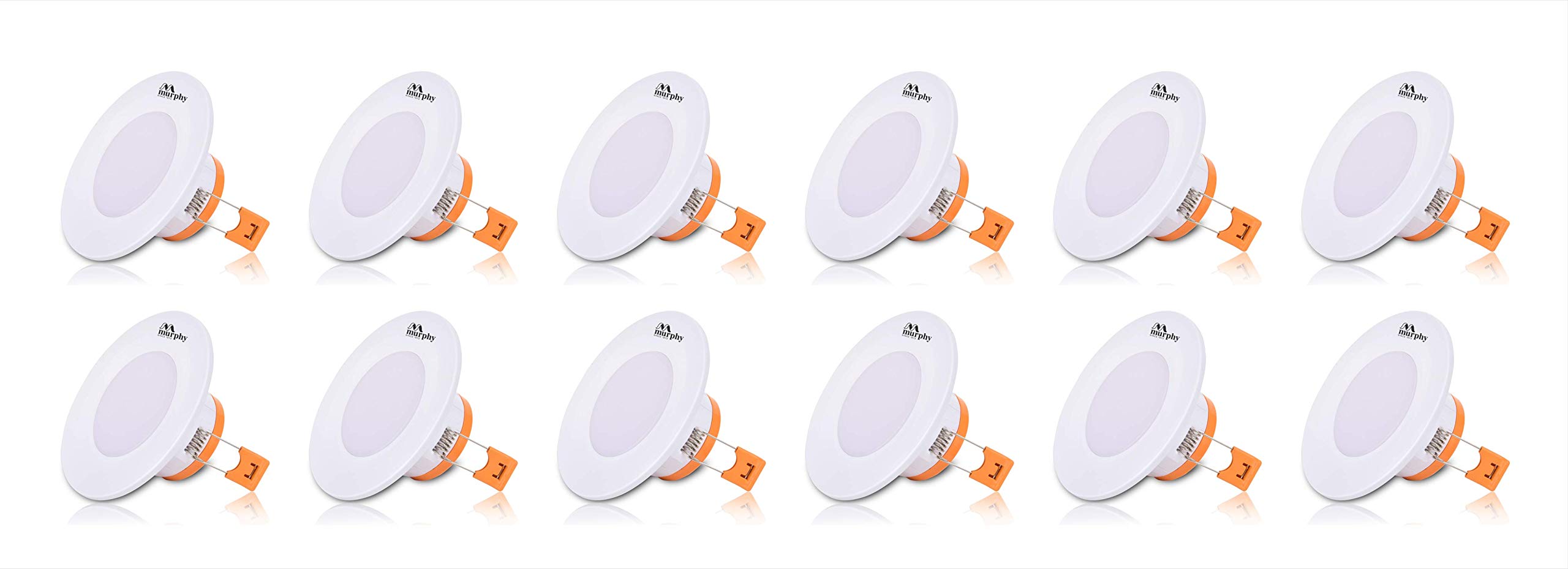 Murphy 6W Bright LED Downlight – Warm White, Slim Round Recessed Ceiling Light, 3-Inch Junction Box Compatible, Anti-Glare Diffuser, Energy Efficient (Pack of 12, 2-Year Warranty)