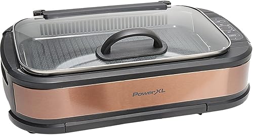 Power XL - Platos de parrilla y plancha extraíbles eléctricos sin humo superficies de cocción antiadherentes tapa de vidrio 1500 vatios 21 x 154 x
