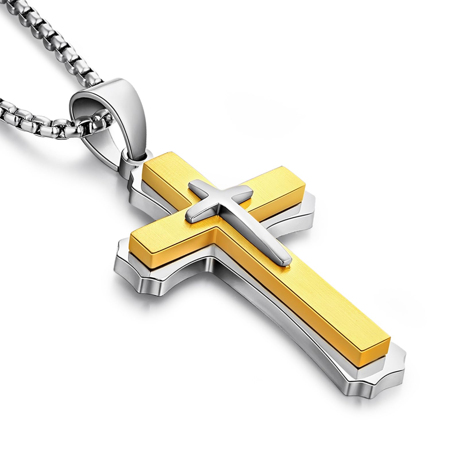 Collar Cruz Hombre Plata/Dorado/Negro Colgante Cruz para Hombre Acero Inoxidable 316L Joyero Cristiano de Cadena