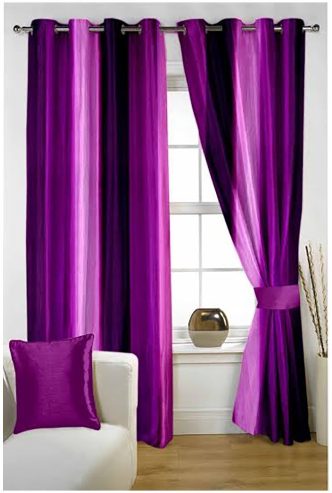 SB INDIA Polyester Long Crush Solid Pattern Patta Blackout Grommet Ring Door Curtains Parda for Living Room Bedroom Hall (4x7 Feet, Purple, Pack of 2)