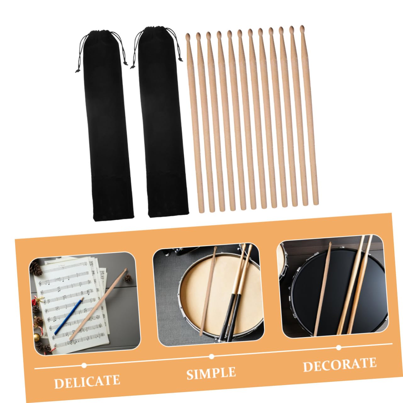 TOYANDONA Bacchette per Batteria in Legno di Acero con Manico Comodo 2set con Borsa in Velluto Nero