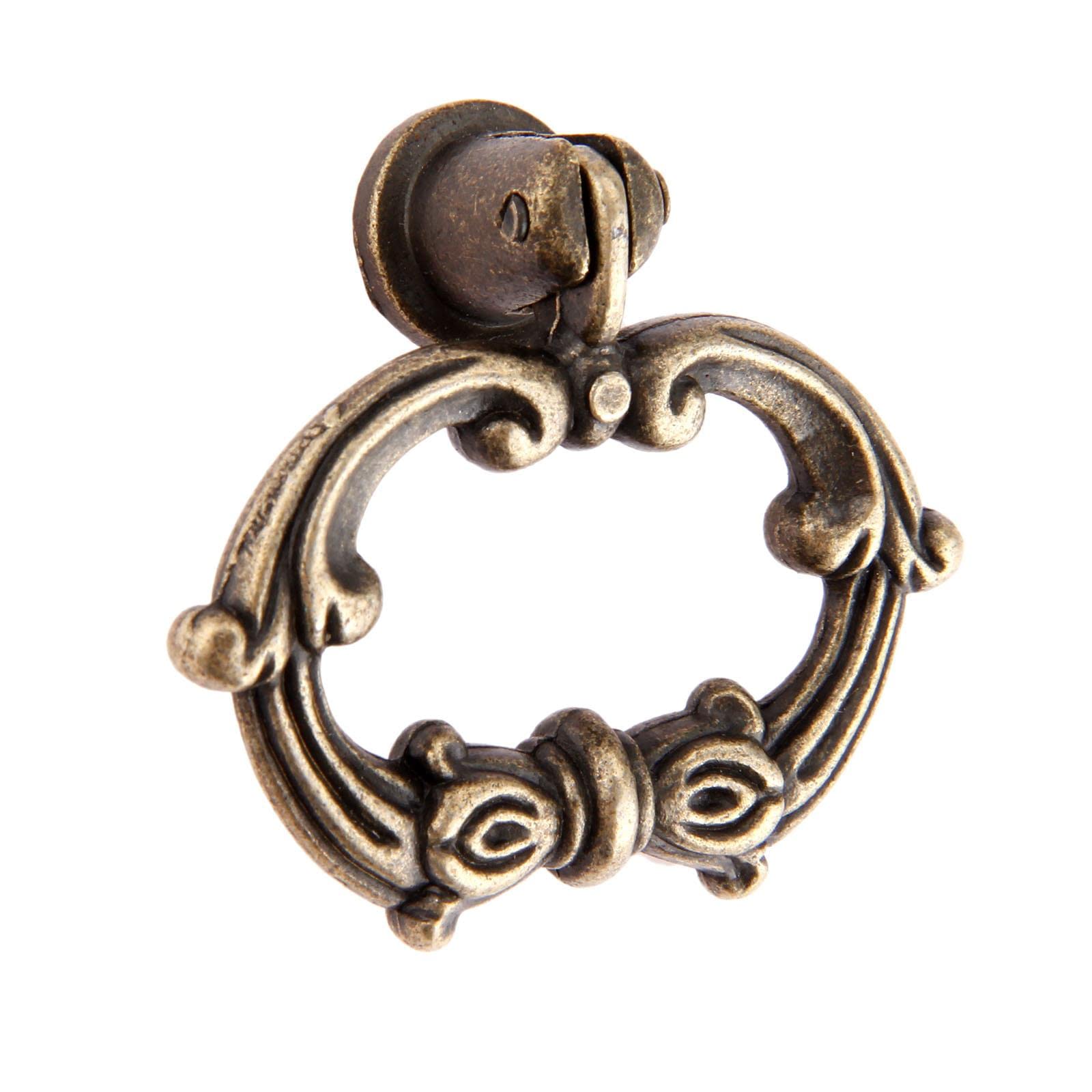 JFGCTYHXY Drawer Handles, 4pcs Antique Bronze Furniture Ring Pull Handles Knob Vintage Cabinet Knobs and