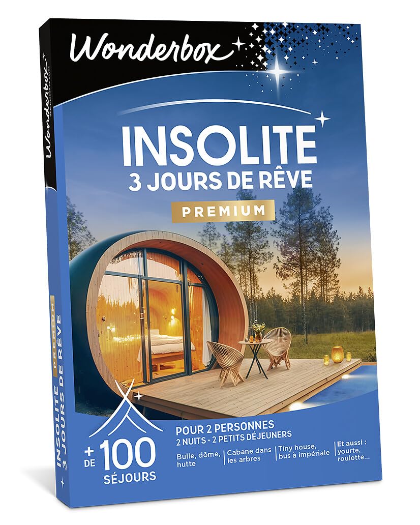 Wonderbox - Insolite - 3 Jours De Rêve - Coffret Cadeau - Idée Cadeau Séjours | 2 nuits avec petits déjeuners - Plus de 100 séjours - Bulle, dôme, hutte, cabane, tiny house, bus à l'impériale, roulotte