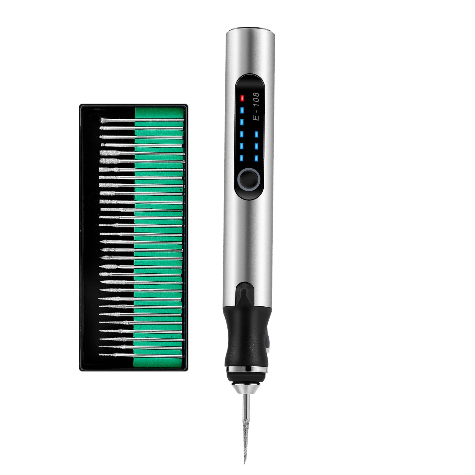 Stylo De Gravure Avec 37 Bits, Rechargeable Par USB, Outil De Gravure Sans Fil, Portable Pour Bricolage, Gravure Rotative Pour Bijoux, Bois, Verre, Pierre (argent