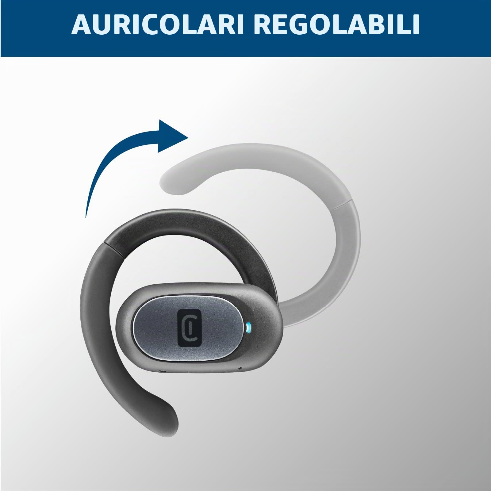 cellularline - Auricolare Bluetooth OPEN-EAR - 54 Ore di Play Time - Certificato IPX5 Resistente a Sudore e Schizzi - Archetto Regolabile - Nero