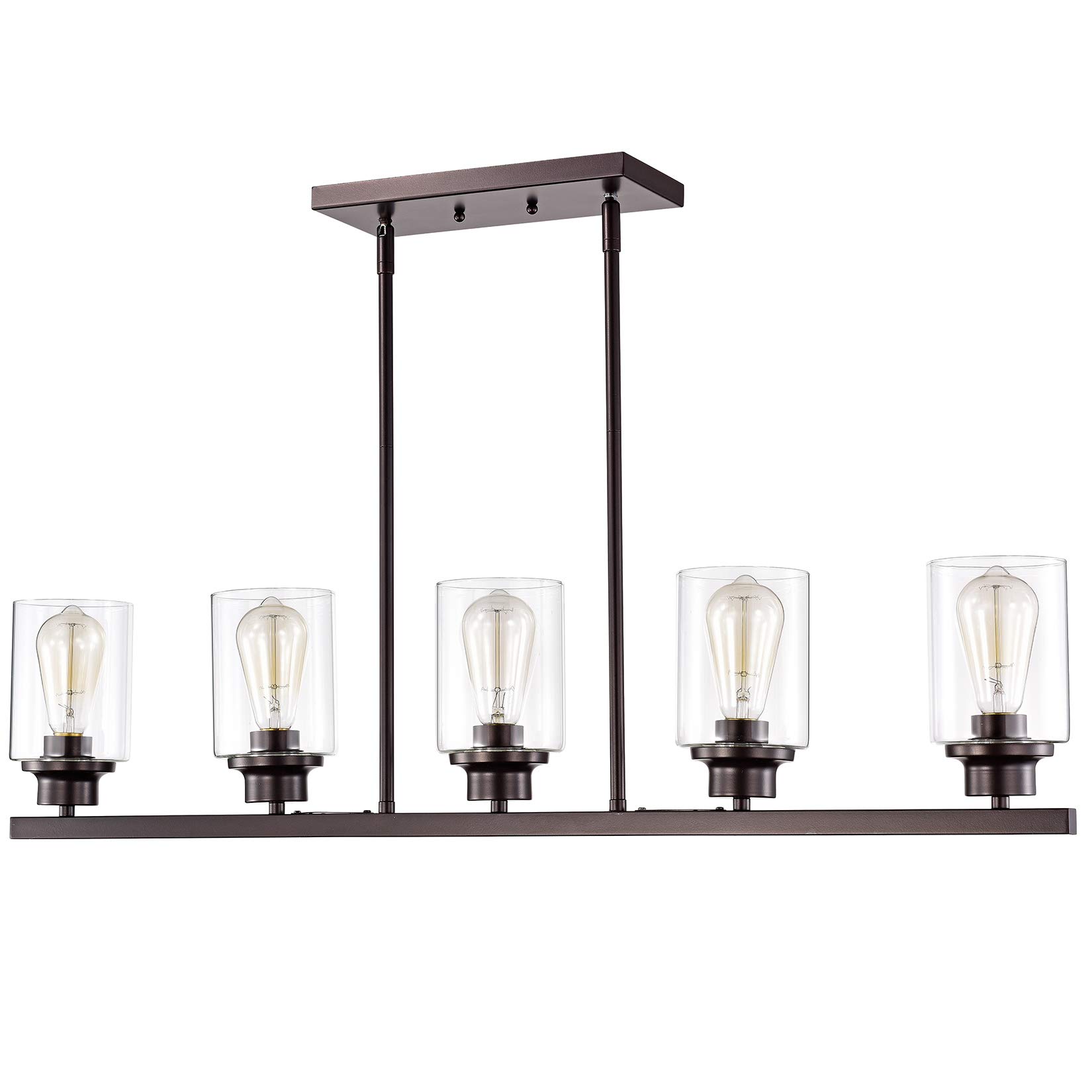 ACLand Linear Chandelier 5-Light Kitchen Island Pendant Lighting Modern Ceiling Lights Fixture for Dining Room Restaurant, Oil Rubbed Bronze Finish with Cylindrical Clear Glass