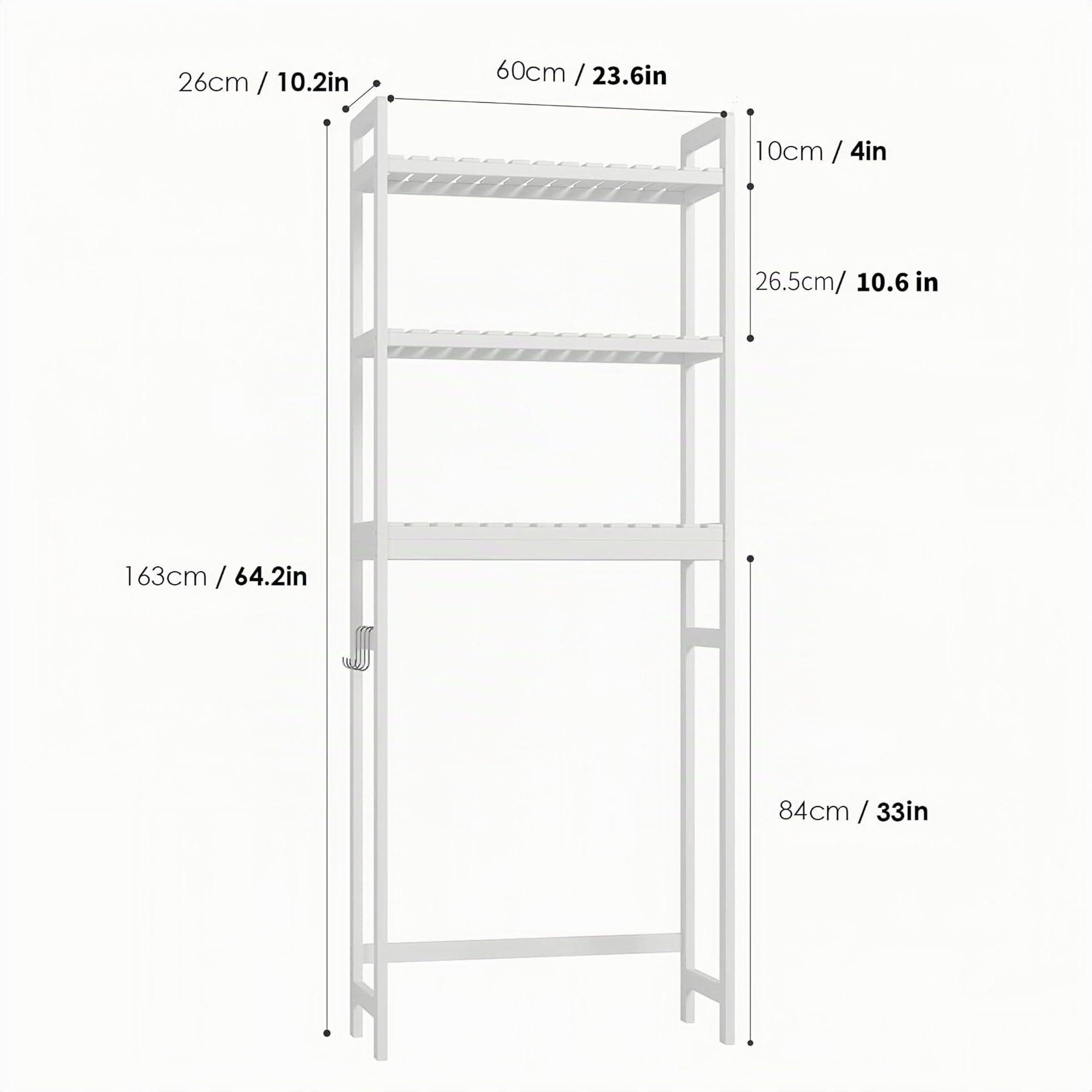 FOREHILL Meuble WC, Étagère de Salle de Bain, Étagère Toilette, en Bambou | Meuble machine à laver | Rangement à 3 niveaux | 63x26x163cm | Gain de place | Pour petits espaces | Montage facile