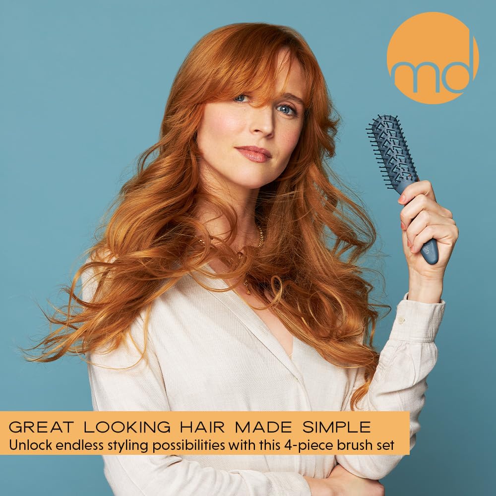 mdlondon Medium Length Fine Hair BRUSH Set (Casal Blue). Includes RADIAL 2 & 3 for Root Lift VENT for Detangling & BOAR Bristle Brush for Extra Grip - Image 2