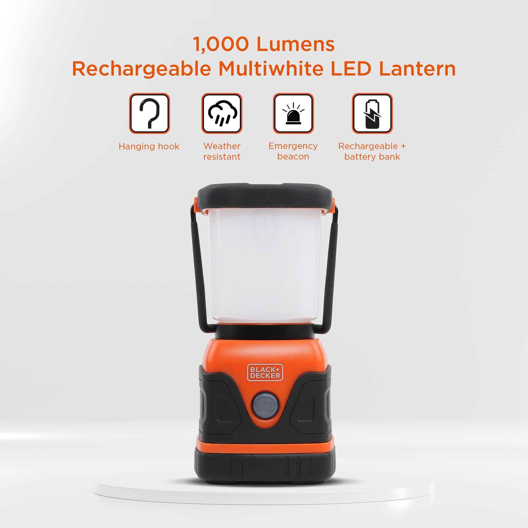 BLACK+DECKER Lanterna LED ricaricabile e power bank da 400 mAh, confezione da 2, 1000 lumen, torcia a 360° per campeggio e interruzioni di corrente con modalità SOS, alimentazione 12 ore, multicolore