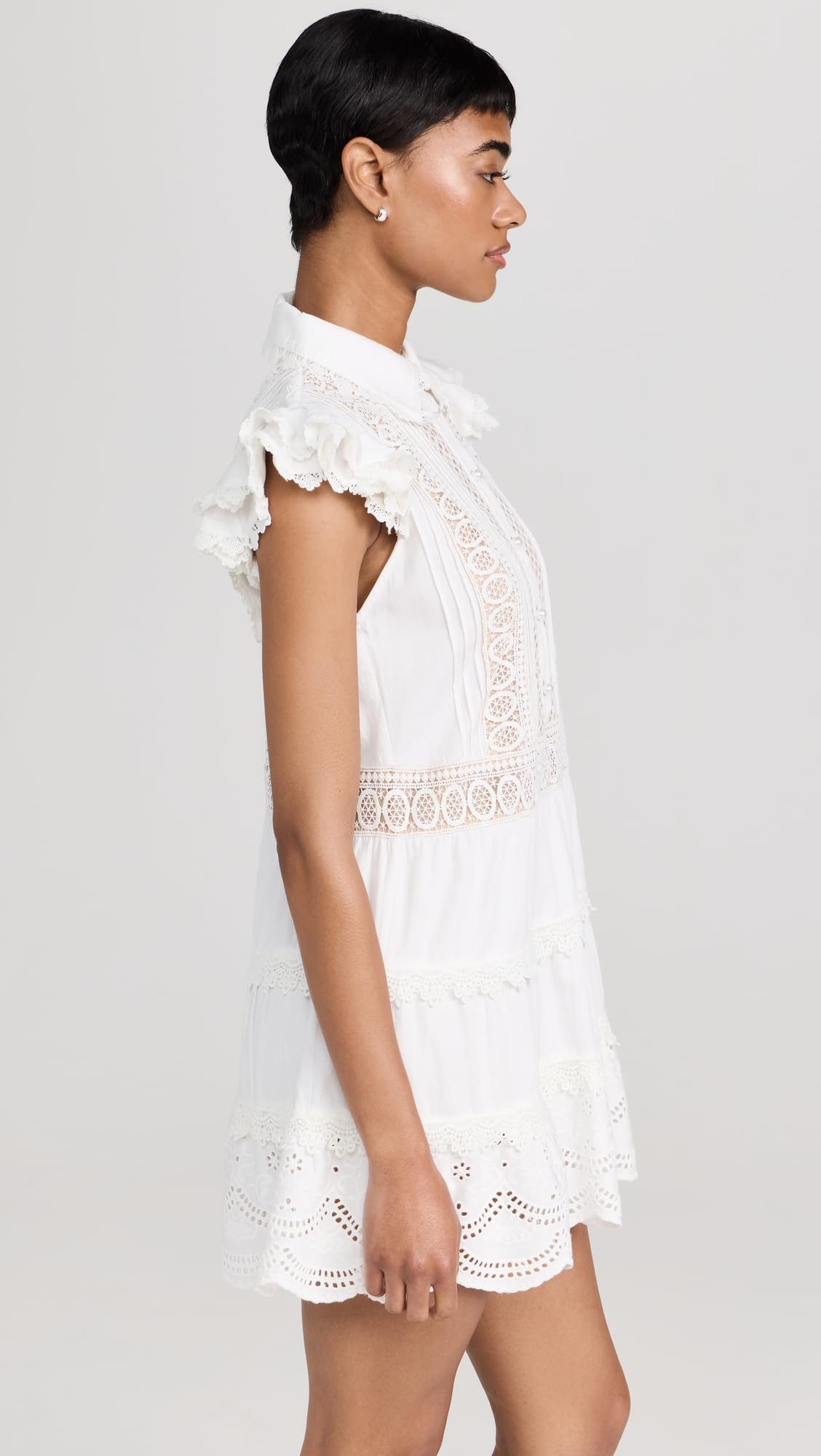 meeko embroidered ruffled sleeve shirt dress Alice Olivia Womens Meeko Embroidered Ruffle Sleeve Shirt Dress
