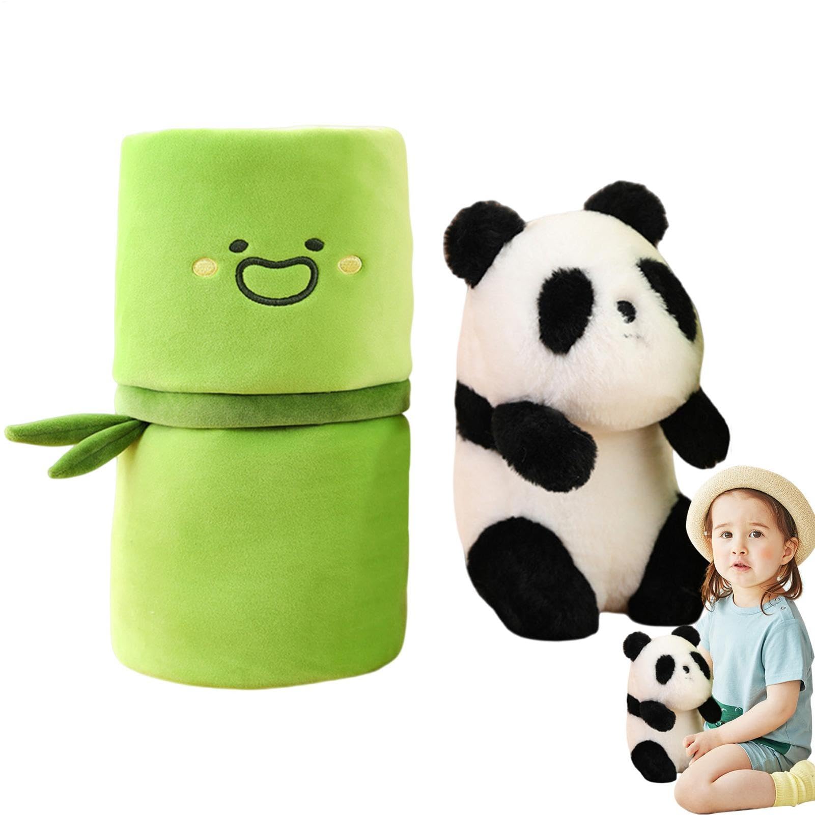 Generisch Pluszowa panda z bambusową osłoną, panda z pluszem bambusowym – Kid Toy Cette Cartoon Anime lalka – wykwintnie wypchana panda zwierzęca przytulana poduszka dla dziewczynek na spanie i