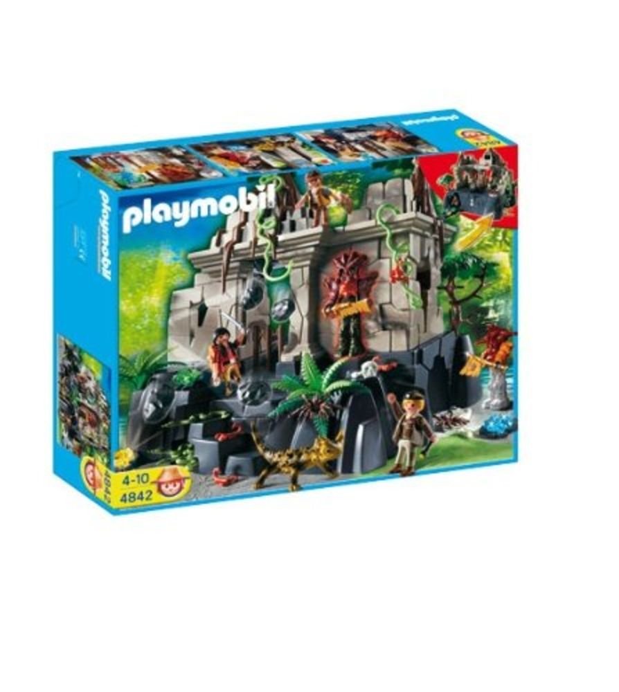 Assembled Playmobil 4842 Treasure Temple with Guardians and various creatures