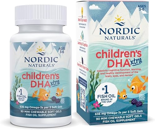 Nordic Naturals DHA Xtra para niños, Berry Punch - 90 mini geles suaves masticables para niños, 636 mg de Omega-3s EPA y DHA - Función cognitiva e