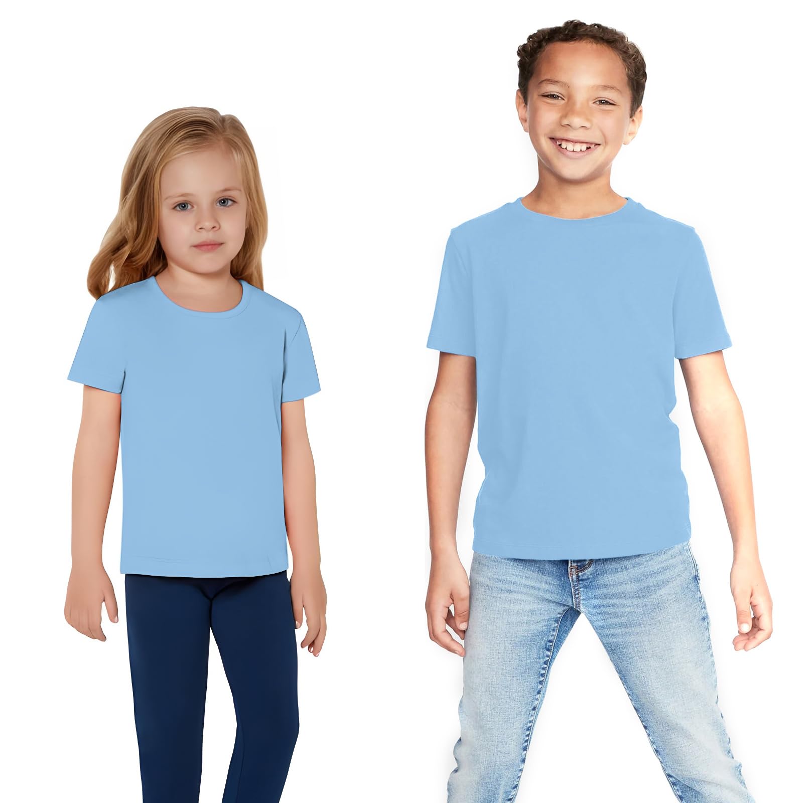 Eversoft Cotton Crew Neck T-Shirts for Boys Girls Short Sleeves (as8, Age, 4_Years, 5_Years, Regular, Sky Blue)