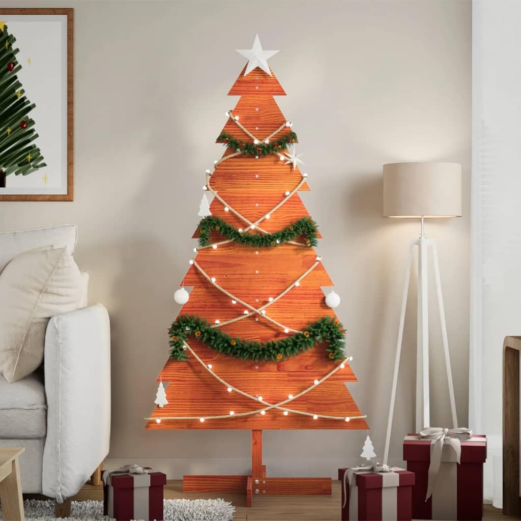 vidaXL Árbol Navidad de Adorno Madera Maciza Pino marrón Cera 150 cm, decoración del árbol de Navidad de Madera, árbol Decorativo de Madera, decoración del árbol de Madera