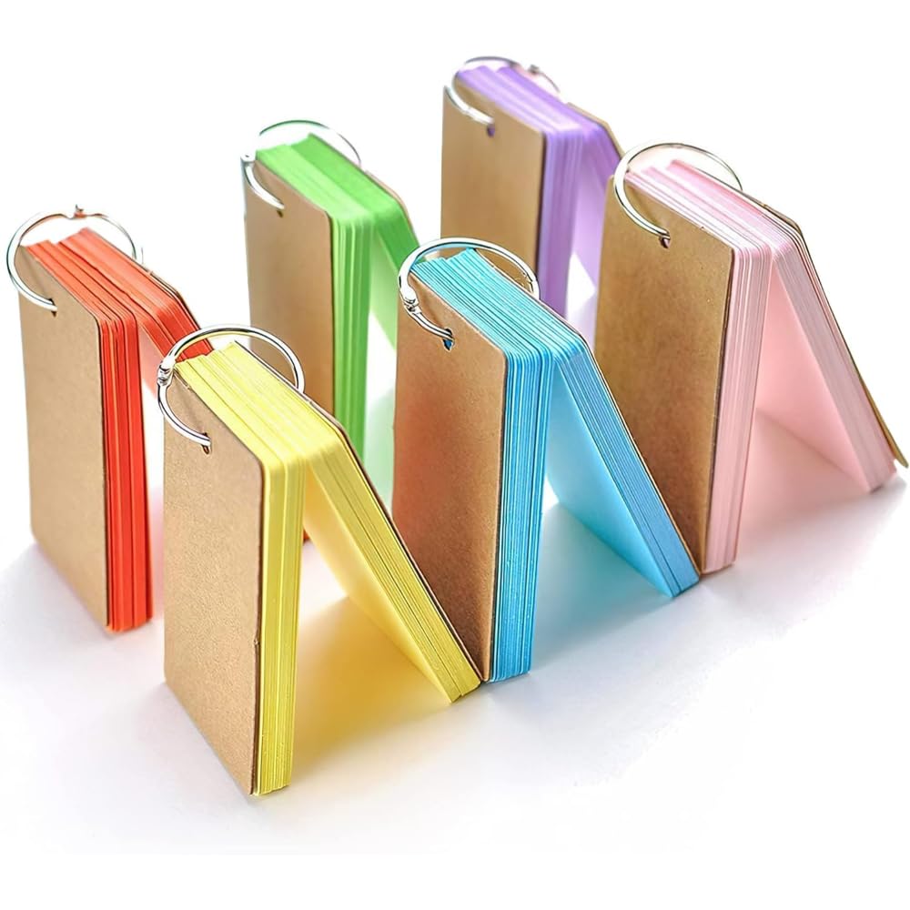 AMERTEER Flash Cards with Rings | 300 Pcs Colored Index Cards 6 Pack (5.5 x 9 cm) | Study, Office & School Supplies | Durable & Portable Note Cards | Memory Learning, Revision, 6 Vibrant Colors