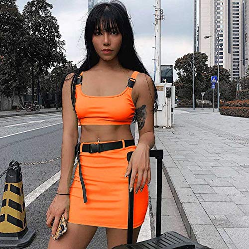 Women Sexy Buckle Tank Crop Tops Mini Skirt Set 2 Piece Rave Outfit Party Clubwear Bodycon2