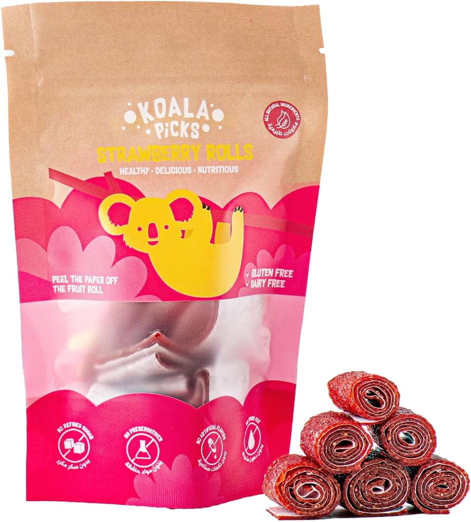 – Fruit Rolls 66g - 12pcs Strawberry Rolls, Free from Artificial Flavor, Preservatives, Gluten, Dairy & Refined Sugar - Healthy Snack for Kids, Tasty & Nutritious Treat